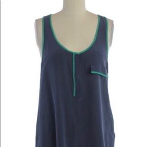 Navy, green-trimmed Joie silk tank.